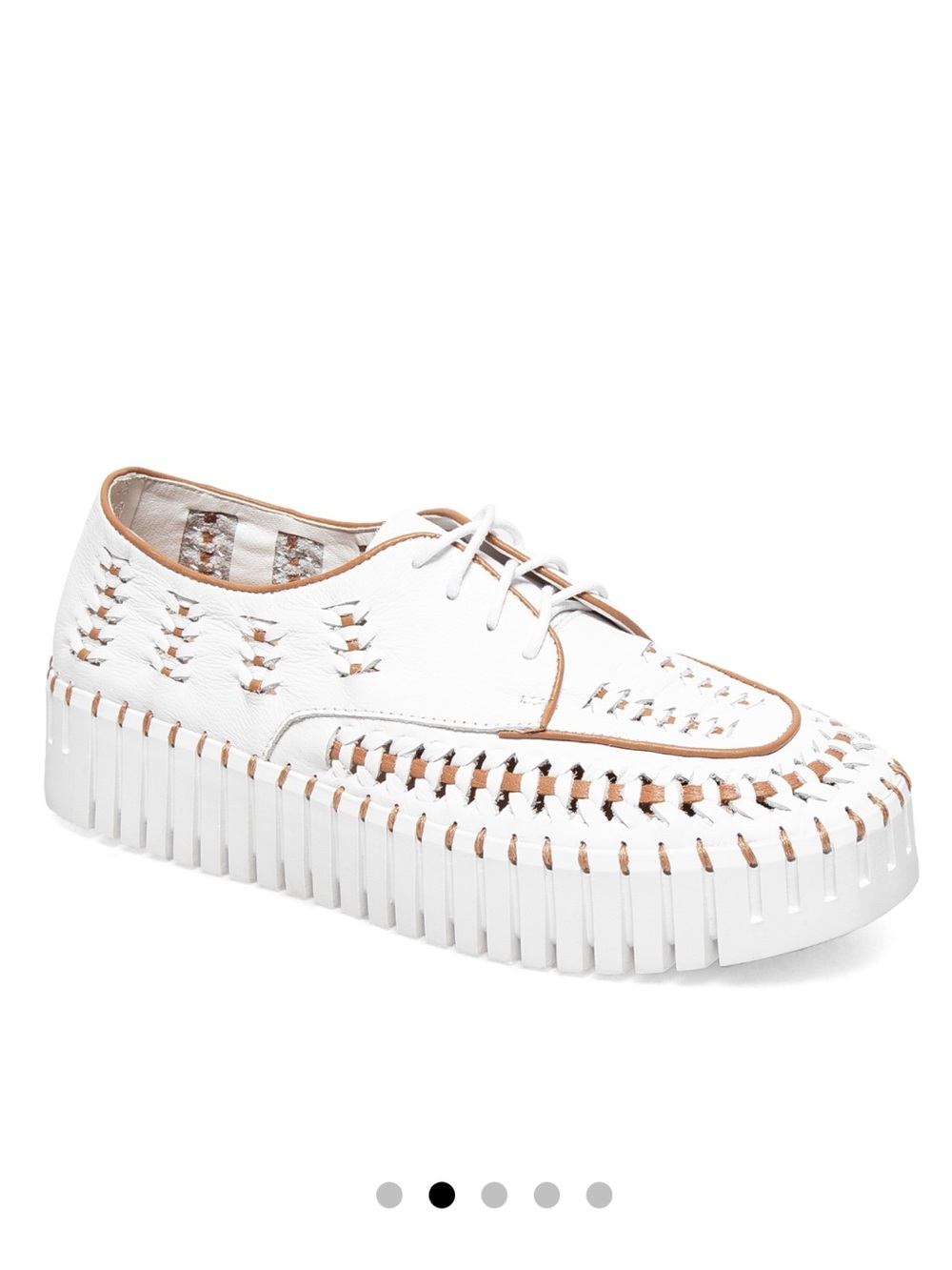 White Woven Platform Lace-Up Sneaker with Tan Trim - Picture 1 of 12